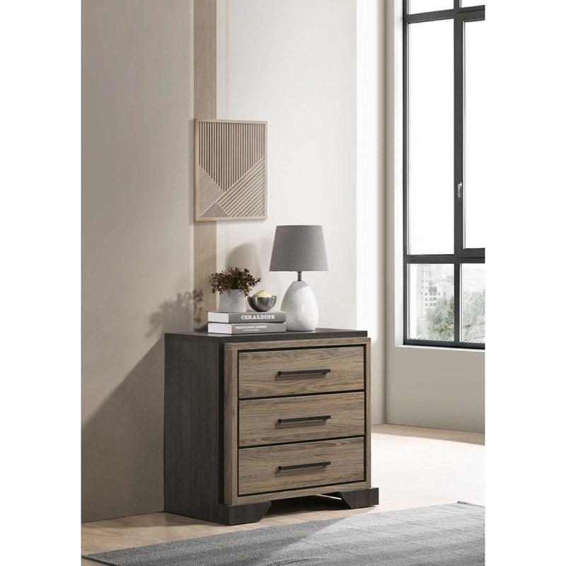 Large Picture of Coaster Furniture Baker 224462 3-Drawer Nightstand - Brown/Light Taupe