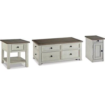 Signature Design by Ashley Bolanburg T637T1 Coffee Table with End Table and Chairside End Table