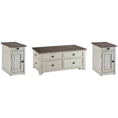 Signature Design by Ashley Bolanburg T637T2 Coffee Table and 2 Chairside End Tables