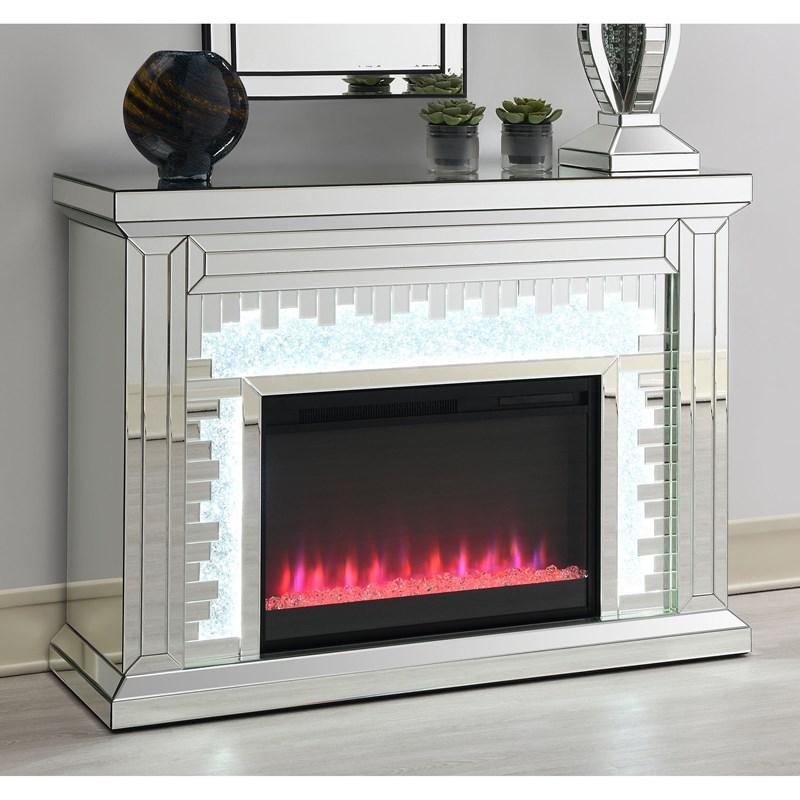 Large Picture of Coaster Furniture Gilmore 991048 Mirrored Freestanding Electric Fireplace - Silver