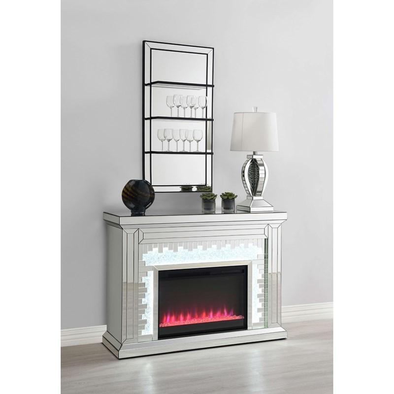 Large Picture of Coaster Furniture Gilmore 991048 Mirrored Freestanding Electric Fireplace - Silver