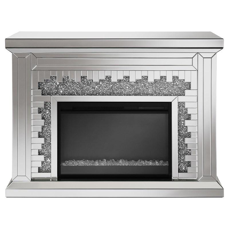 Large Picture of Coaster Furniture Gilmore 991048 Mirrored Freestanding Electric Fireplace - Silver