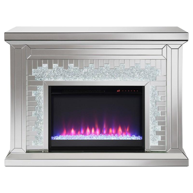Large Picture of Coaster Furniture Gilmore 991048 Mirrored Freestanding Electric Fireplace - Silver
