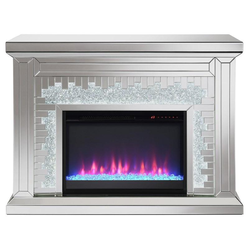 Large Picture of Coaster Furniture Gilmore 991048 Mirrored Freestanding Electric Fireplace - Silver