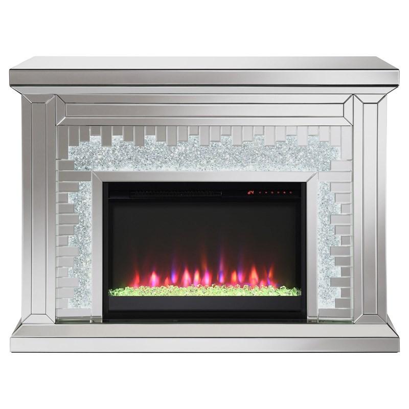 Large Picture of Coaster Furniture Gilmore 991048 Mirrored Freestanding Electric Fireplace - Silver