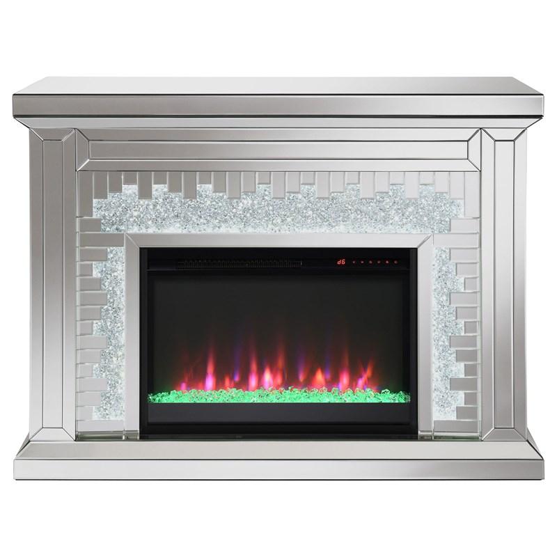 Large Picture of Coaster Furniture Gilmore 991048 Mirrored Freestanding Electric Fireplace - Silver