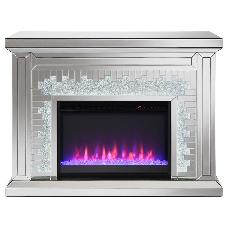 Large Picture of Coaster Furniture Gilmore 991048 Mirrored Freestanding Electric Fireplace - Silver
