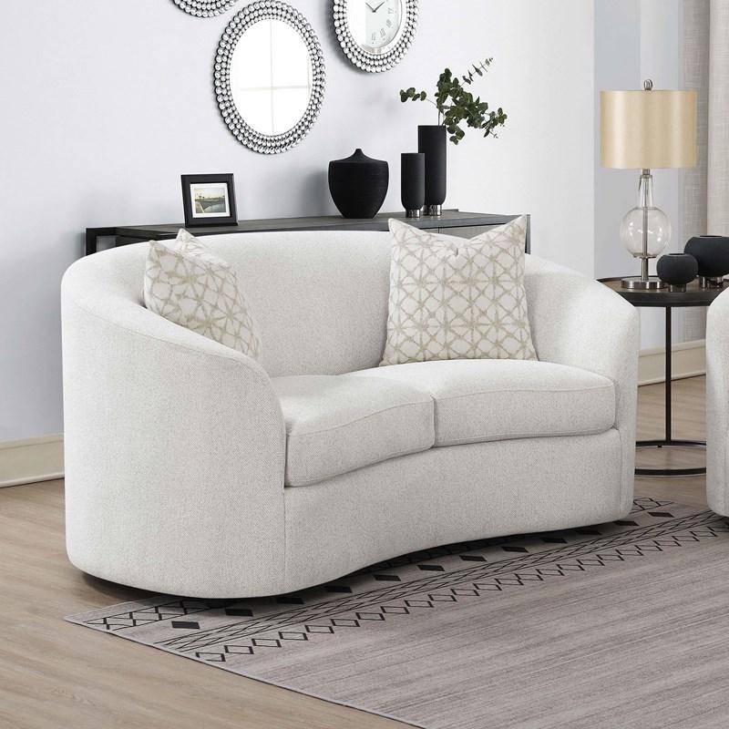 Large Picture of Coaster Furniture Rainn 509172 Boucle Upholstered Sloped Arm Loveseat - Latte