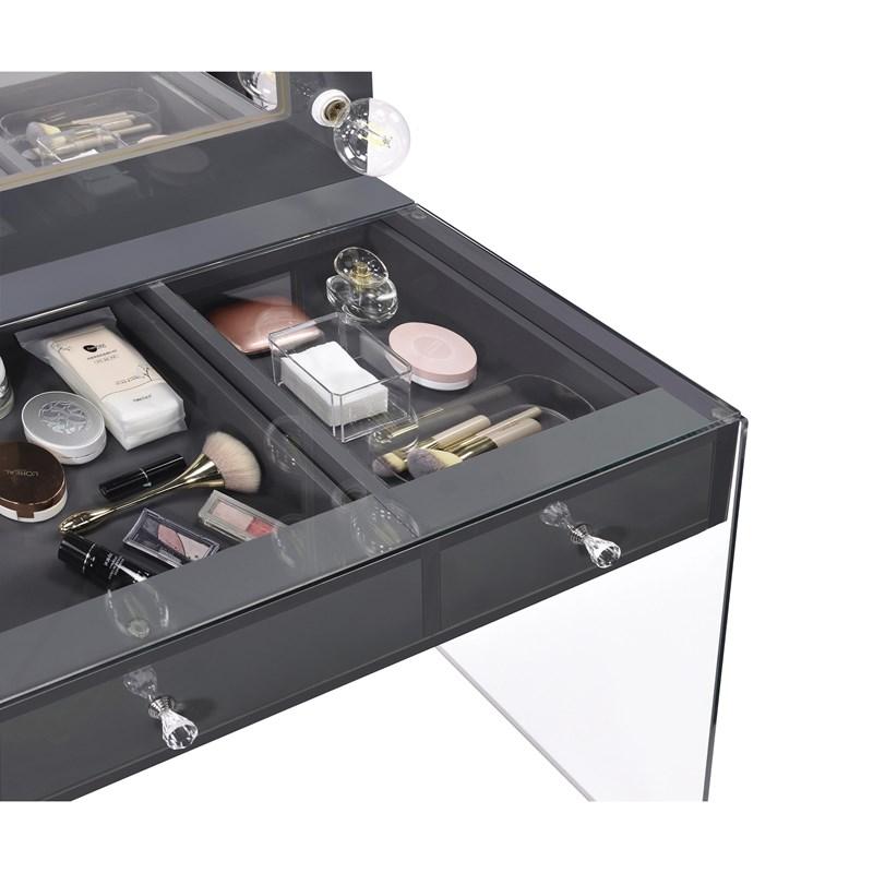Large Picture of Coaster Furniture Afshan 935923 3-Drawer Vanity Set with Lighting - Grey High Gloss