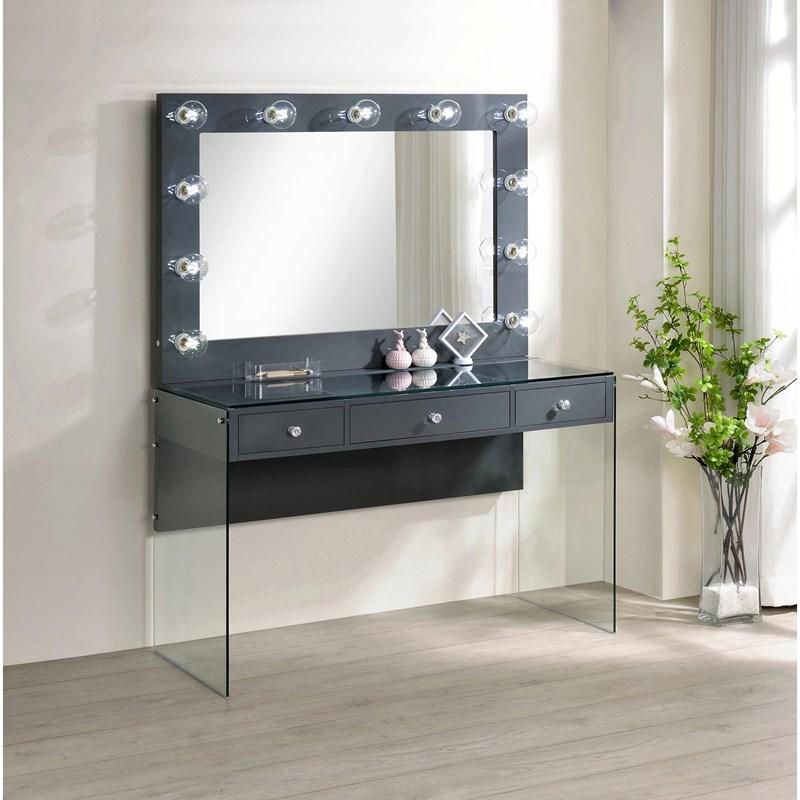 Large Picture of Coaster Furniture Afshan 935923 3-Drawer Vanity Set with Lighting - Grey High Gloss