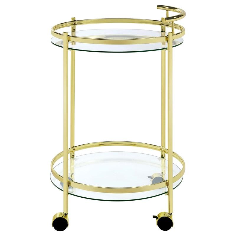 Large Picture of Coaster Furniture Chrissy 181366 2-tier Round Glass Shelf Metal Bar Cart - Brass