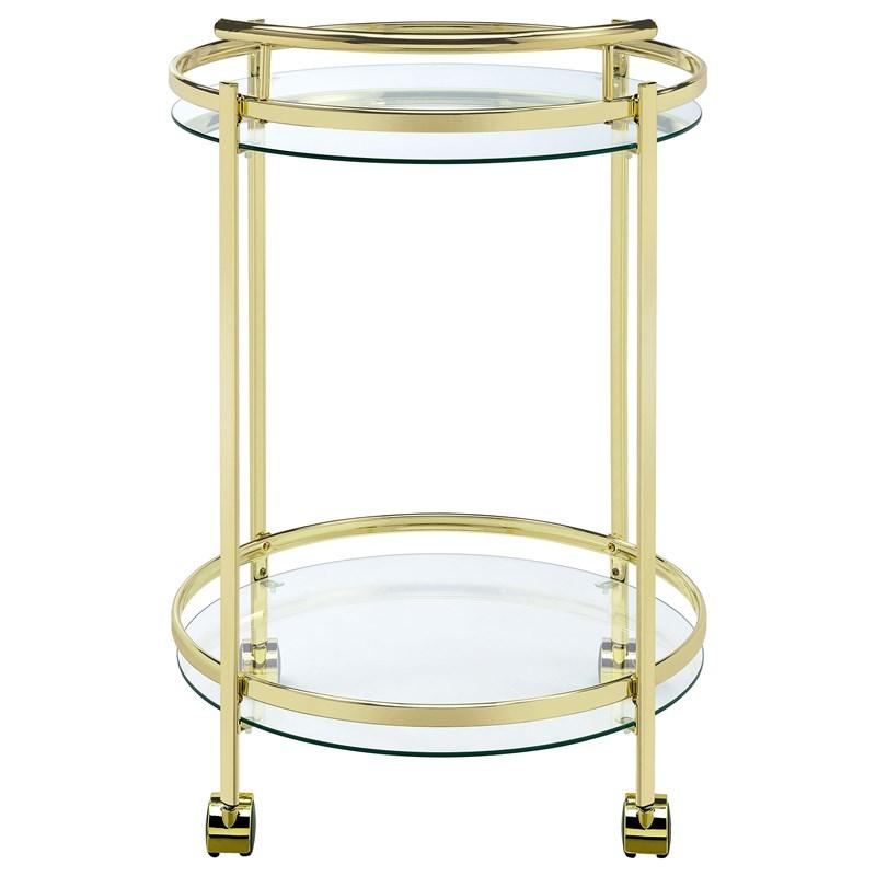 Large Picture of Coaster Furniture Chrissy 181366 2-tier Round Glass Shelf Metal Bar Cart - Brass