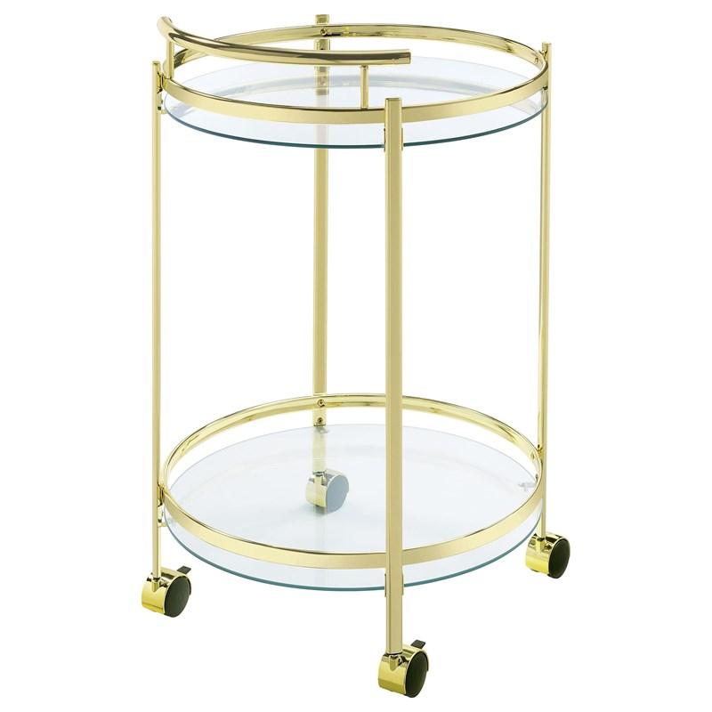 Large Picture of Coaster Furniture Chrissy 181366 2-tier Round Glass Shelf Metal Bar Cart - Brass