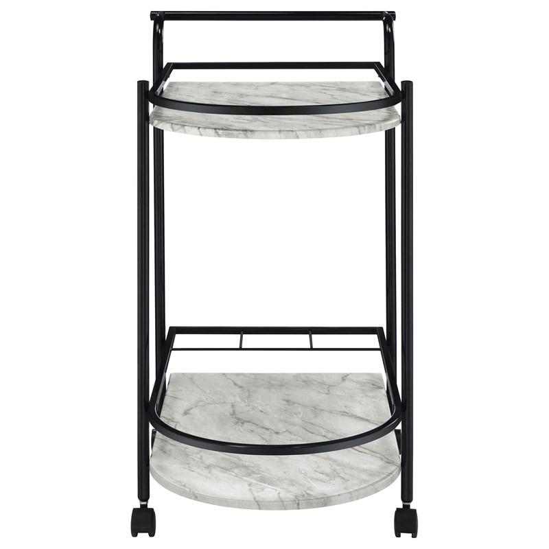 Large Picture of Coaster Furniture Desiree 181376 2-tier Faux Marble Shelf Metal Bar Cart - Black