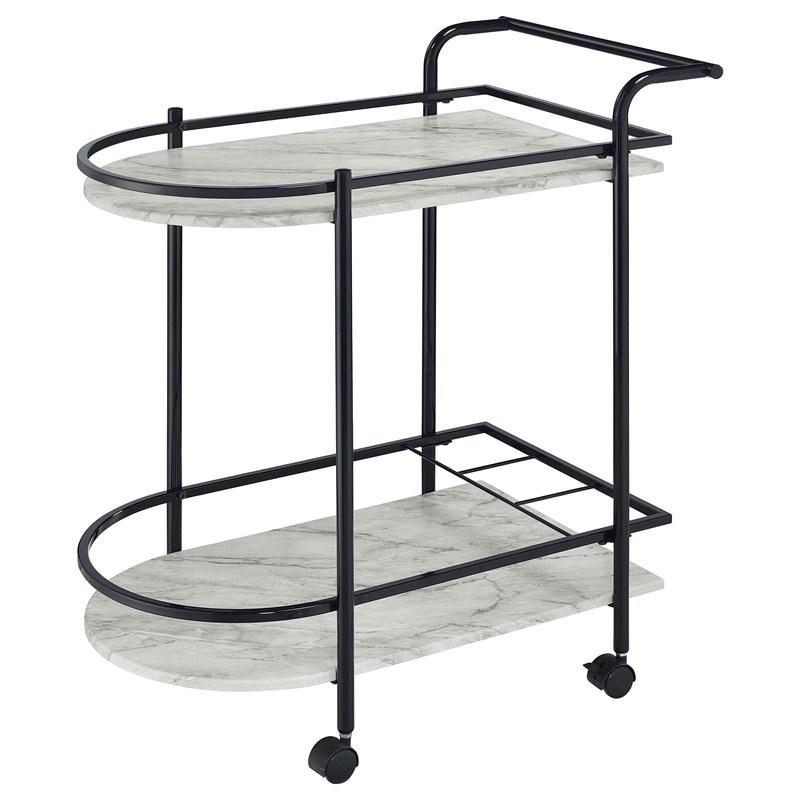 Large Picture of Coaster Furniture Desiree 181376 2-tier Faux Marble Shelf Metal Bar Cart - Black