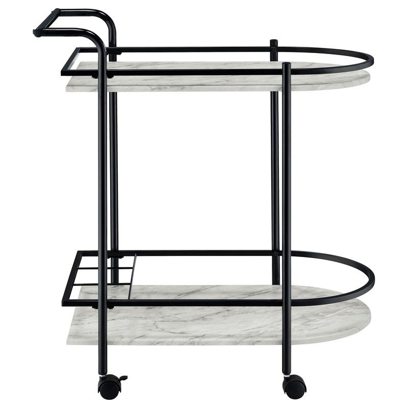 Large Picture of Coaster Furniture Desiree 181376 2-tier Faux Marble Shelf Metal Bar Cart - Black