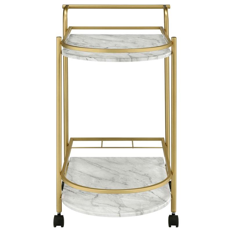 Large Picture of Coaster Furniture Desiree 181377 2-tier Faux Marble Shelf Metal Bar Cart - Gold