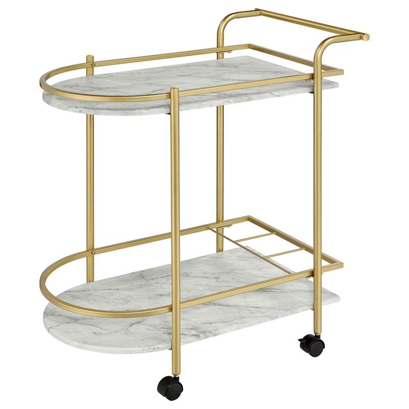 Large Picture of Coaster Furniture Desiree 181377 2-tier Faux Marble Shelf Metal Bar Cart - Gold