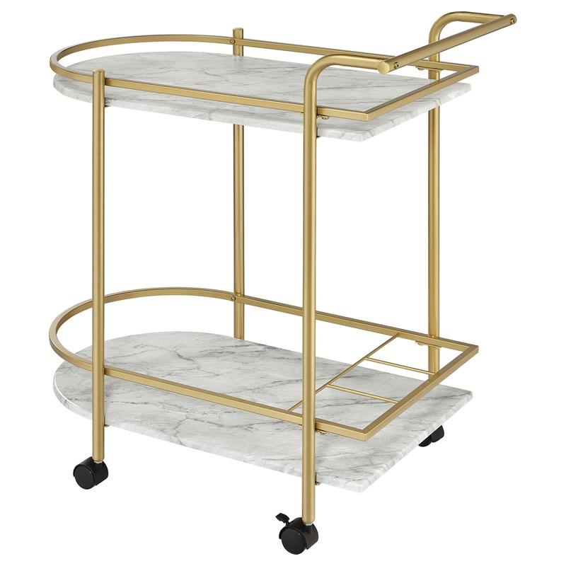 Large Picture of Coaster Furniture Desiree 181377 2-tier Faux Marble Shelf Metal Bar Cart - Gold