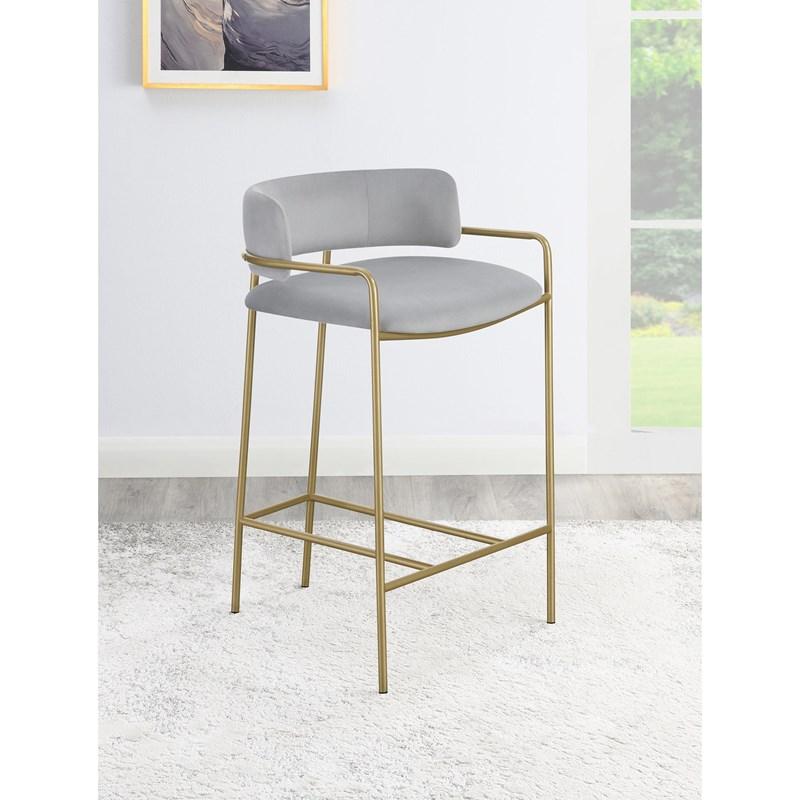 Large Picture of Coaster Furniture Comstock 182159 Upholstered Low Back Stool - Grey and Gold