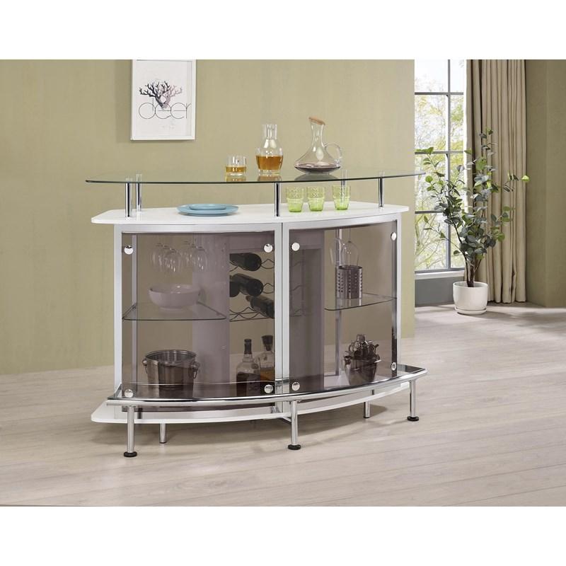 Large Picture of Coaster Furniture Gideon 182235 Curved Glass Top Home Bar Cabinet - White High Gloss