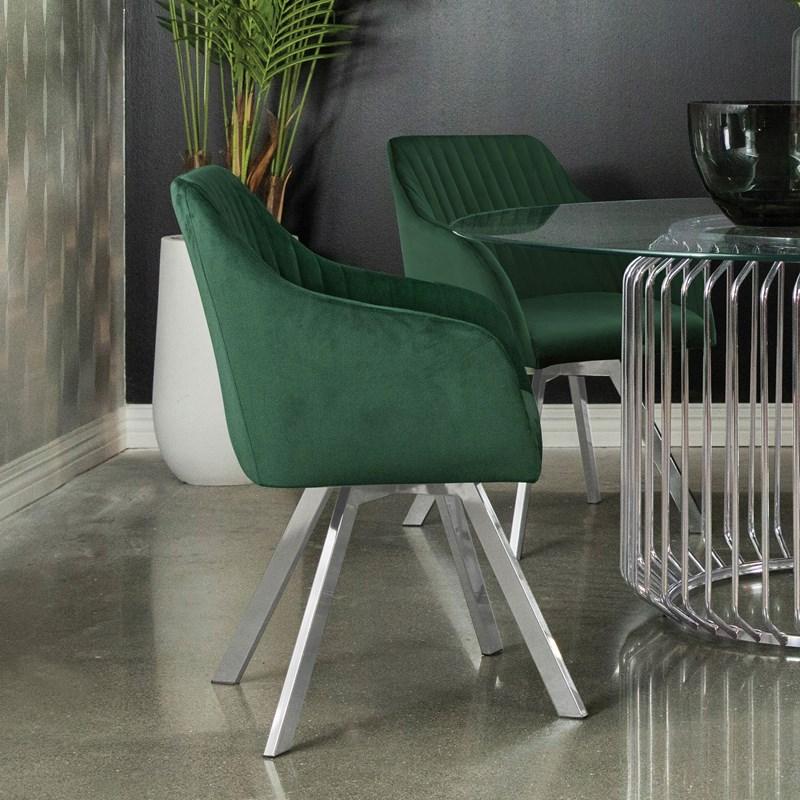 Large Picture of Coaster Furniture Arika 193372GRN Velvet Upholstered Swivel Dining Arm Chair - Green