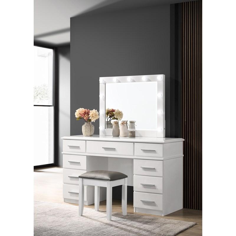 Large Picture of Coaster Furniture Felicity 203507STL Upholstered Vanity Stool - Metallic and Glossy White
