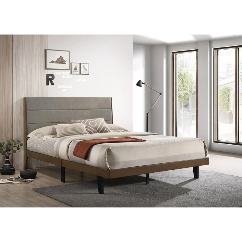 Large Picture of Coaster Furniture Mays 215961KE Upholstered Eastern King Platform Bed - Walnut Brown/Grey