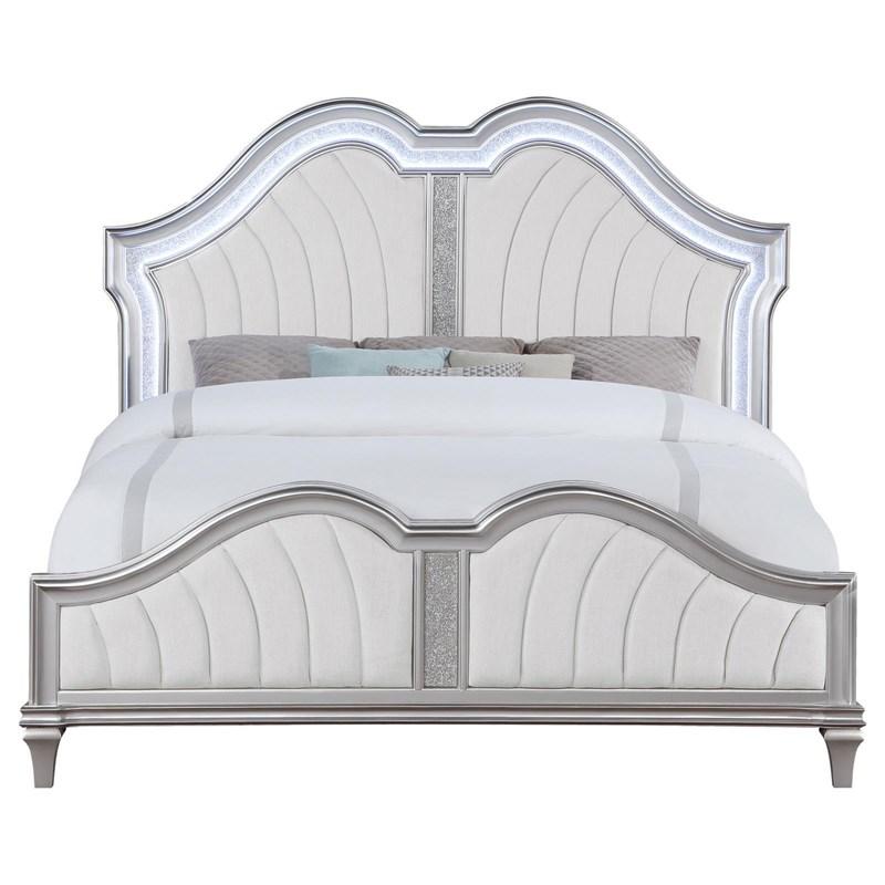 Large Picture of Coaster Furniture Evangeline 223391KE Wood Eastern King LED Panel Bed - Silver Oak
