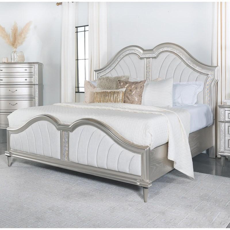 Large Picture of Coaster Furniture Evangeline 223391KE Wood Eastern King LED Panel Bed - Silver Oak
