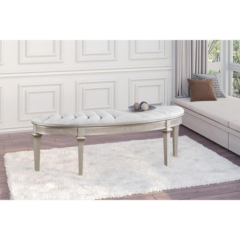 Large Picture of Coaster Furniture Evangeline 223396 Curved Fabric Upholstered Bench - Silver Oak