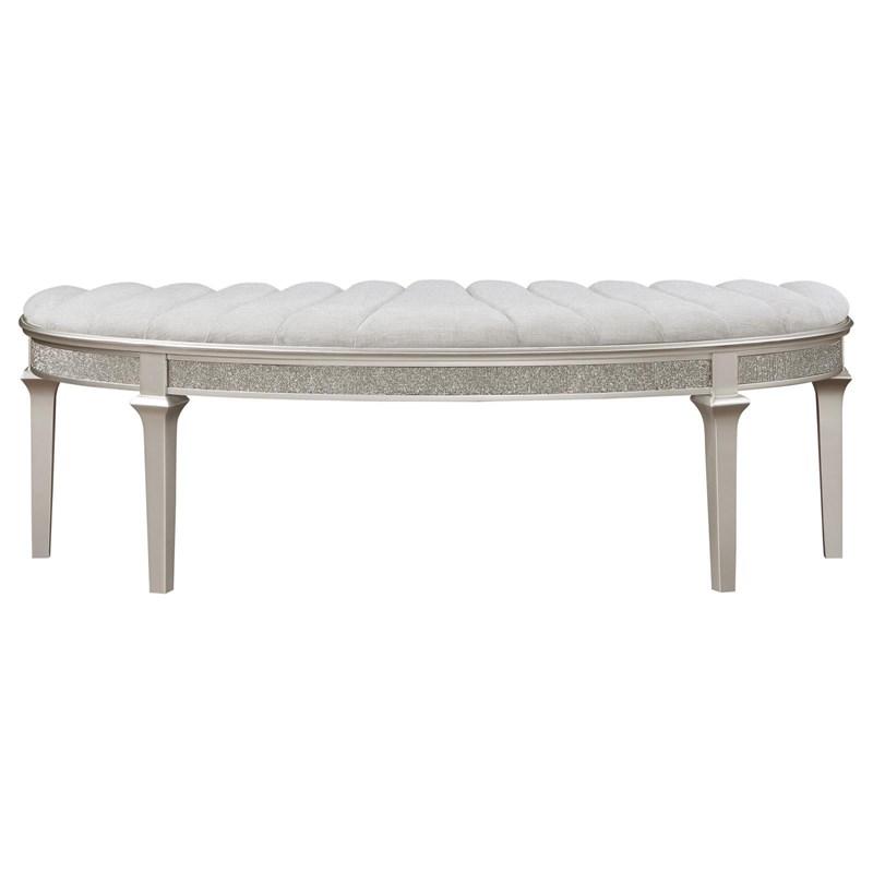 Large Picture of Coaster Furniture Evangeline 223396 Curved Fabric Upholstered Bench - Silver Oak