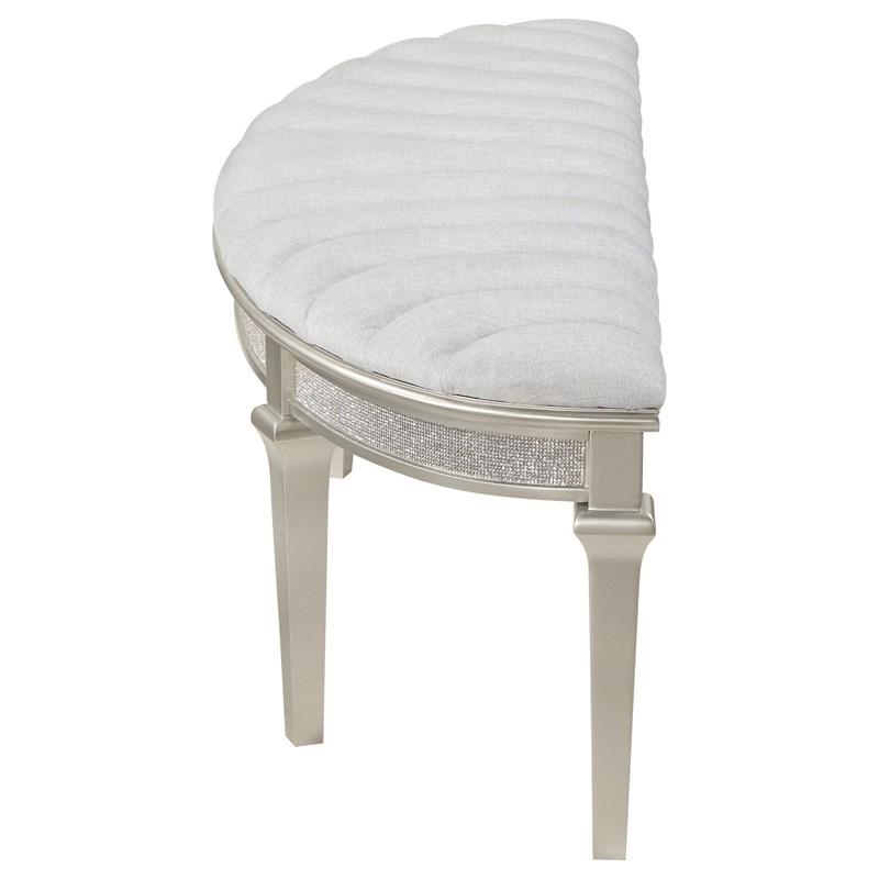Large Picture of Coaster Furniture Evangeline 223396 Curved Fabric Upholstered Bench - Silver Oak