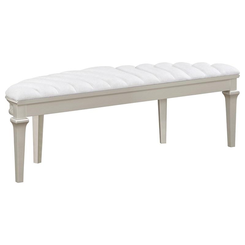 Large Picture of Coaster Furniture Evangeline 223396 Curved Fabric Upholstered Bench - Silver Oak