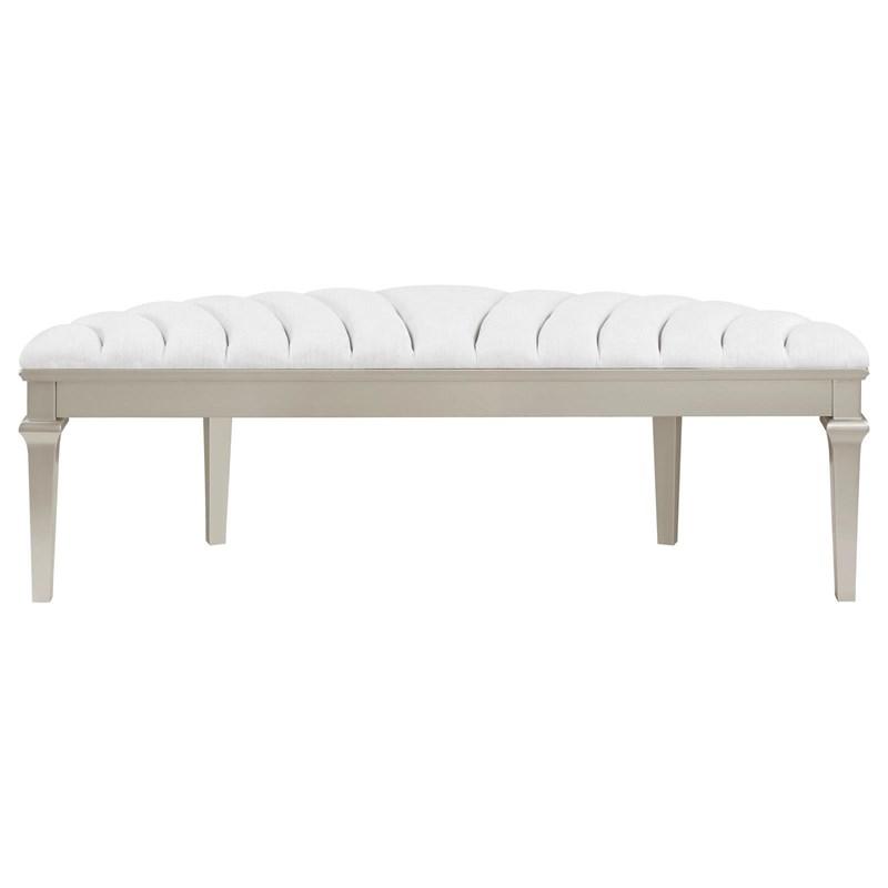 Large Picture of Coaster Furniture Evangeline 223396 Curved Fabric Upholstered Bench - Silver Oak