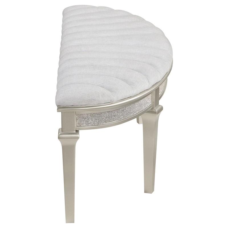 Large Picture of Coaster Furniture Evangeline 223396 Curved Fabric Upholstered Bench - Silver Oak
