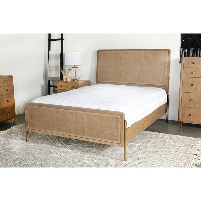 Large Picture of Coaster Furniture Arini 224300KE Rattan Eastern King Panel Bed - Sand Wash and Natural