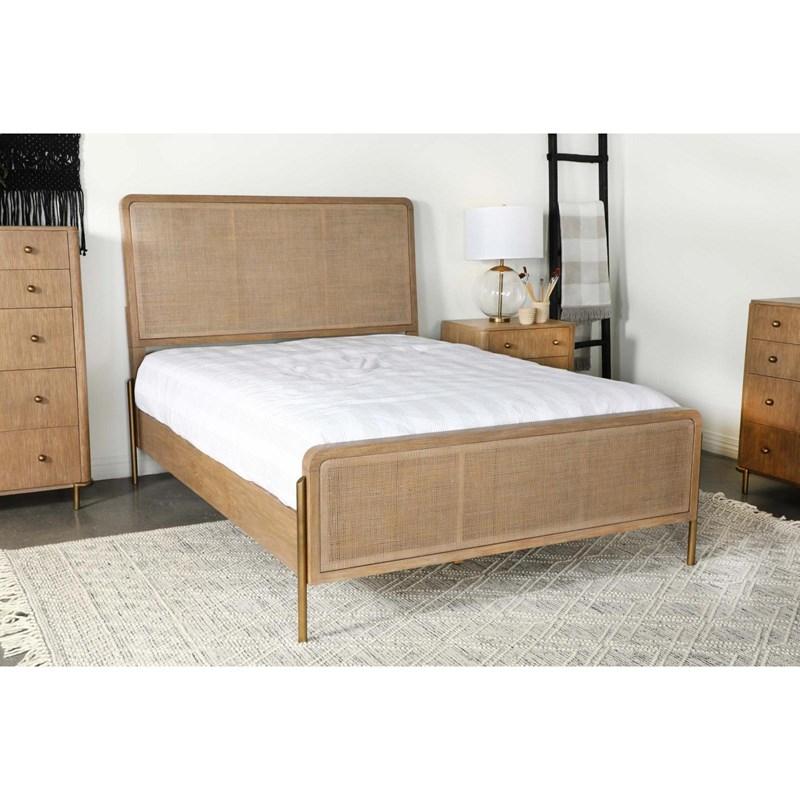 Large Picture of Coaster Furniture Arini 224300KE Rattan Eastern King Panel Bed - Sand Wash and Natural