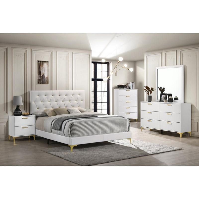 Large Picture of Coaster Furniture Kendall 224401KE Upholstered Eastern King Panel Bed - White