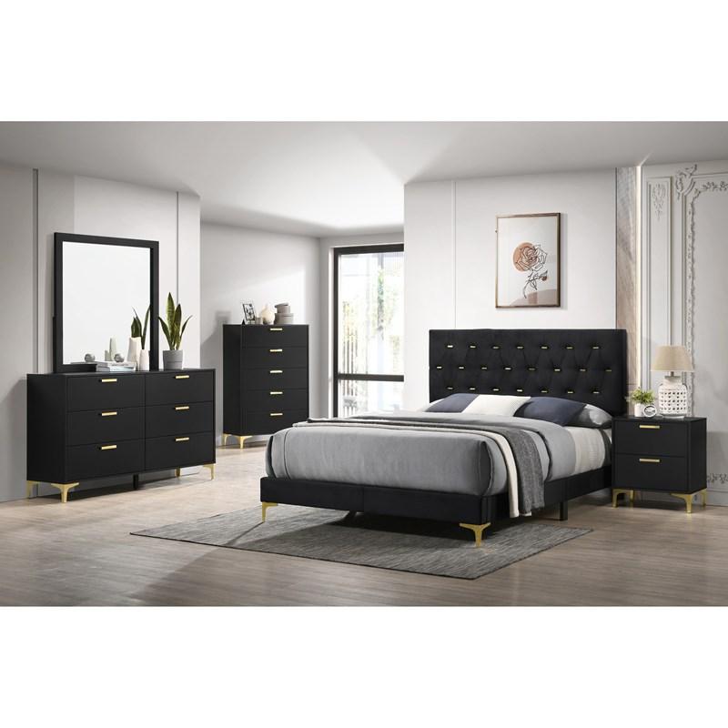 Large Picture of Coaster Furniture Kendall 224451KE Upholstered Eastern King Panel Bed - Black