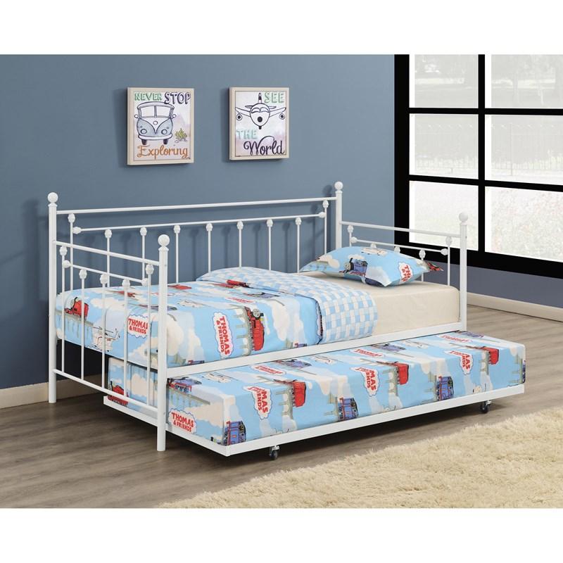 Large Picture of Coaster Furniture Nocus 306055 Spindle Metal Twin Daybed with Trundle - White