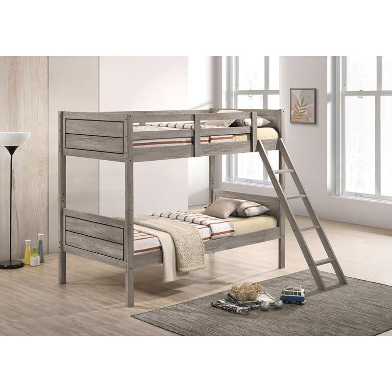 Large Picture of Coaster Furniture Ryder 400818 Wood Twin Over Twin Bunk Bed - Weathered Taupe