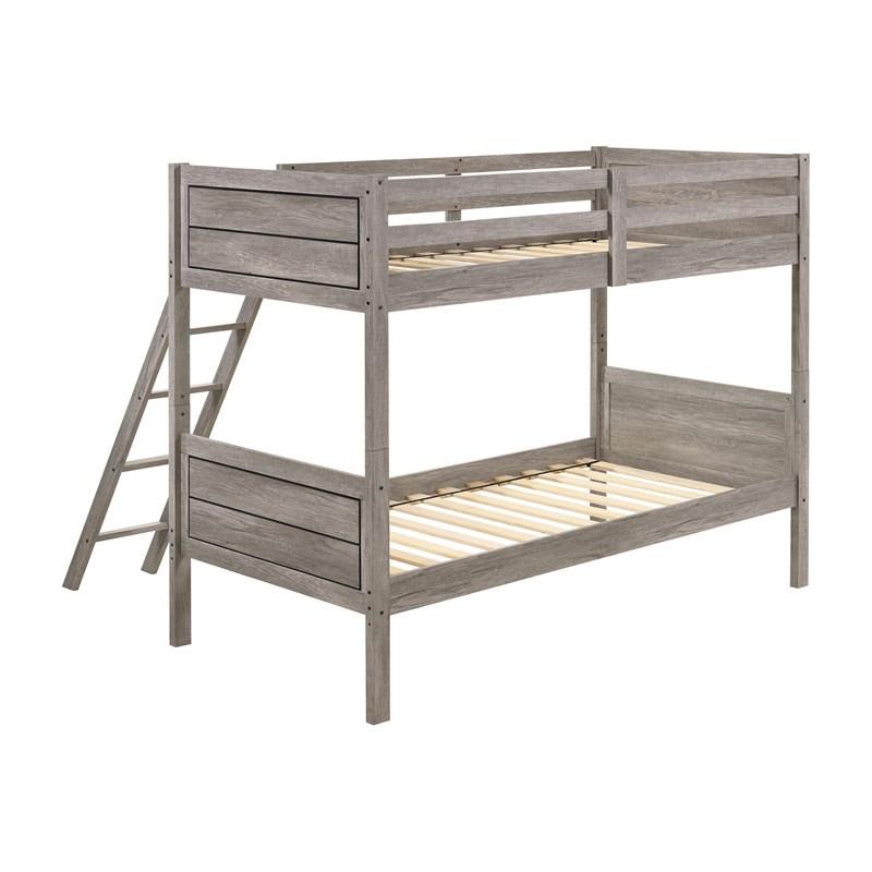 Large Picture of Coaster Furniture Ryder 400818 Wood Twin Over Twin Bunk Bed - Weathered Taupe