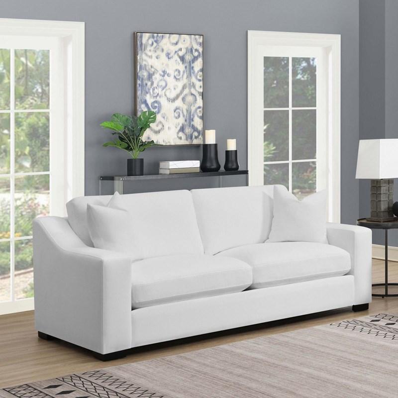 Large Picture of Coaster Furniture Ashlyn 509891 Upholstered Sloped Arm Sofa - White