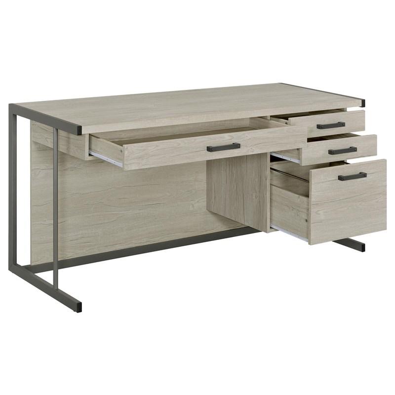 Large Picture of Coaster Furniture Loomis 805881 60-inch 4-Drawer Computer Desk - Whitewashed Grey