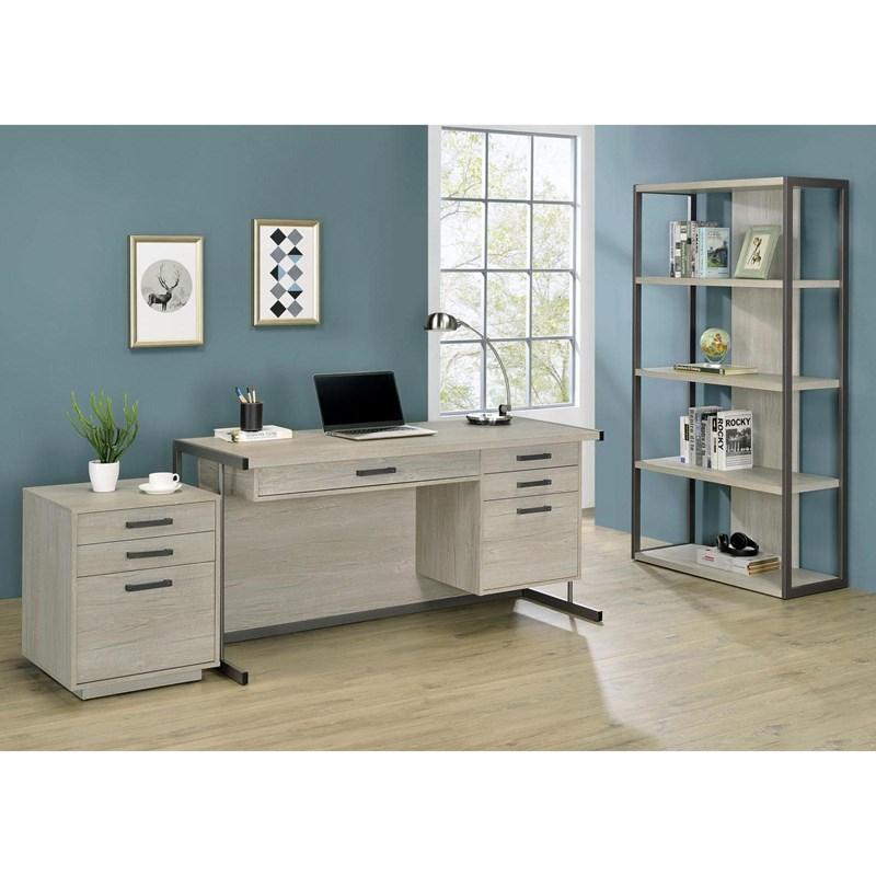 Large Picture of Coaster Furniture Loomis 805883 72-inch 4-shelf Bookshelf - Whitewashed Grey