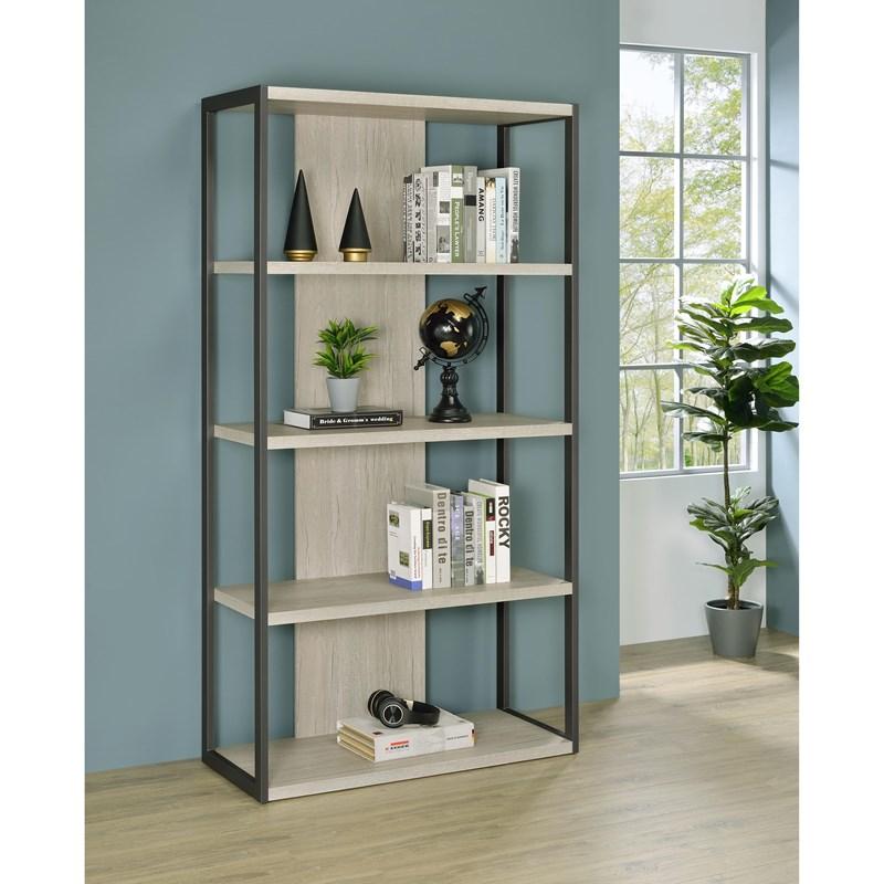 Large Picture of Coaster Furniture Loomis 805883 72-inch 4-shelf Bookshelf - Whitewashed Grey