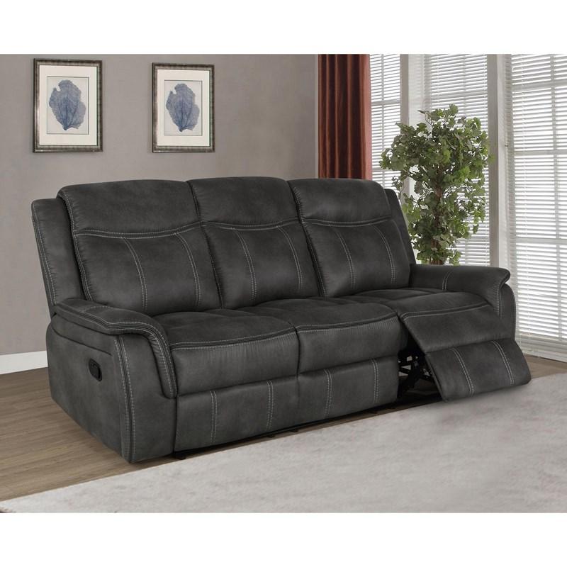 Large Picture of Coaster Furniture Lawrence 603504 Upholstered Padded Arm Reclining Sofa - Charcoal