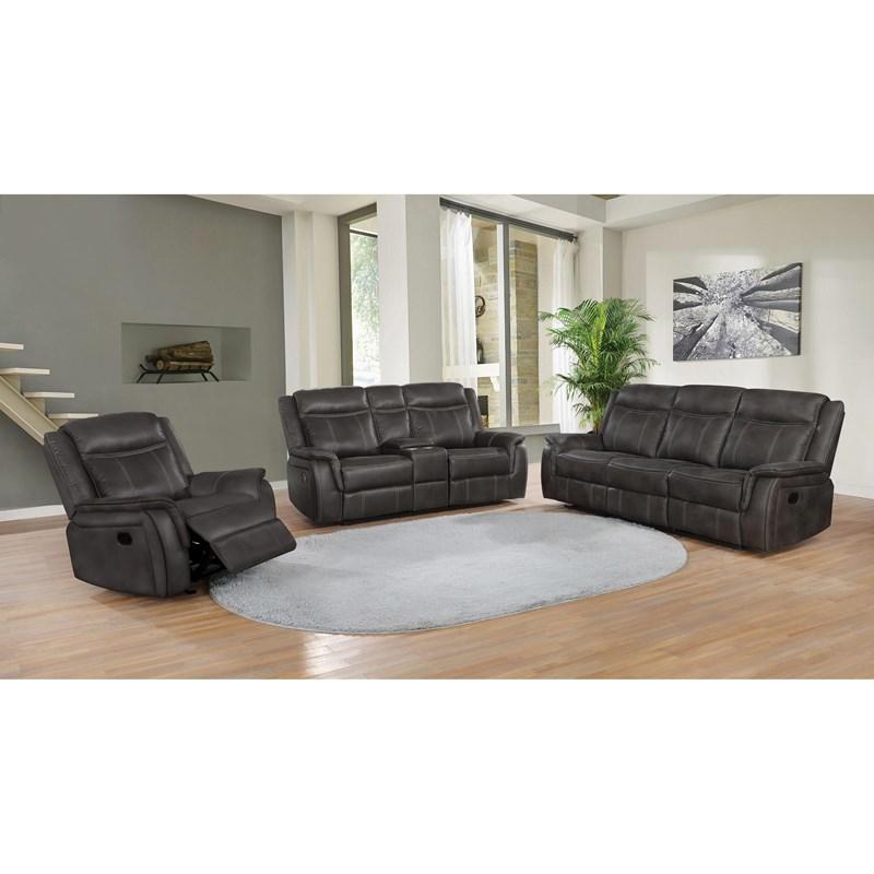 Large Picture of Coaster Furniture Lawrence 603505 Upholstered Padded Arm Reclining Loveseat - Charcoal