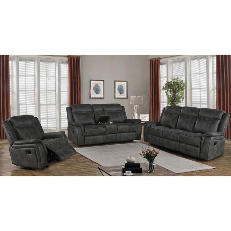 Large Picture of Coaster Furniture Lawrence 603505 Upholstered Padded Arm Reclining Loveseat - Charcoal
